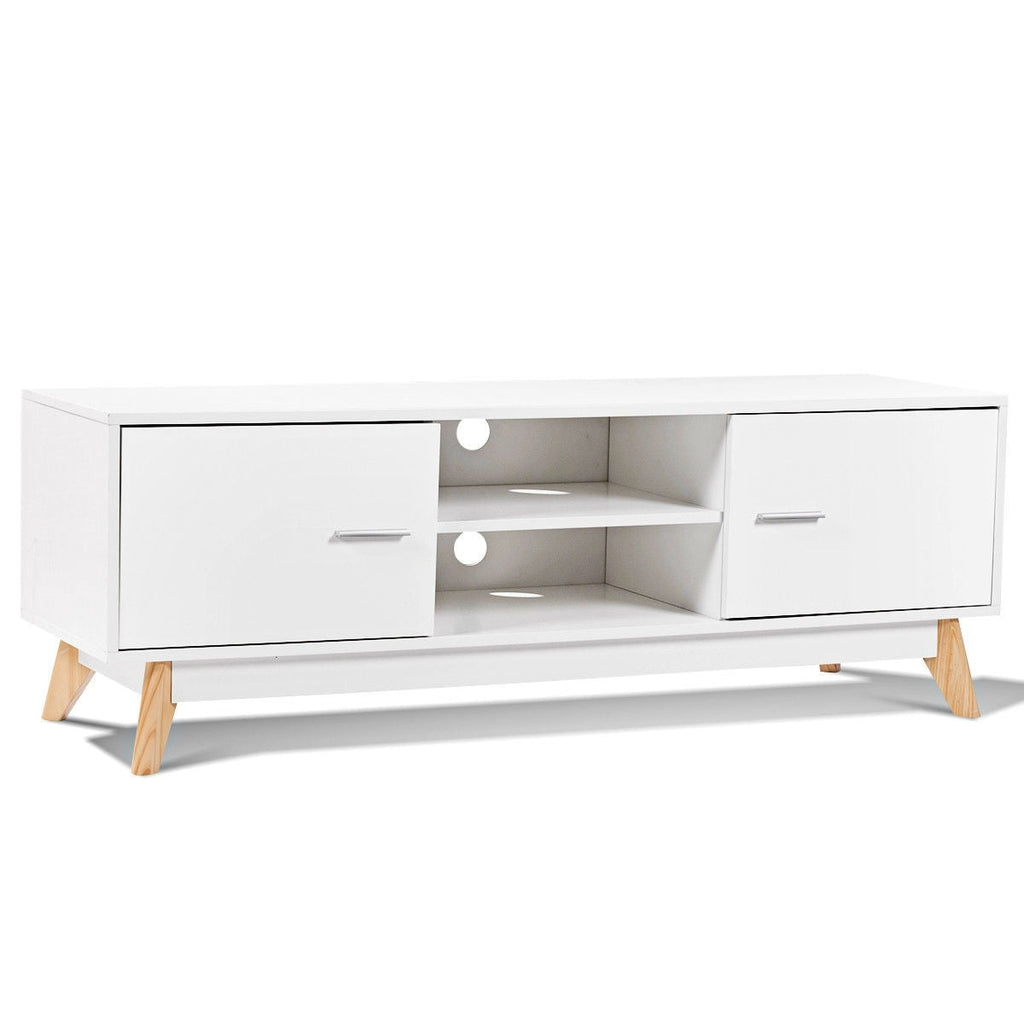 Modern Mid-Century Style Entertainment Center TV Stand in White Wood Finish - Deals Kiosk
