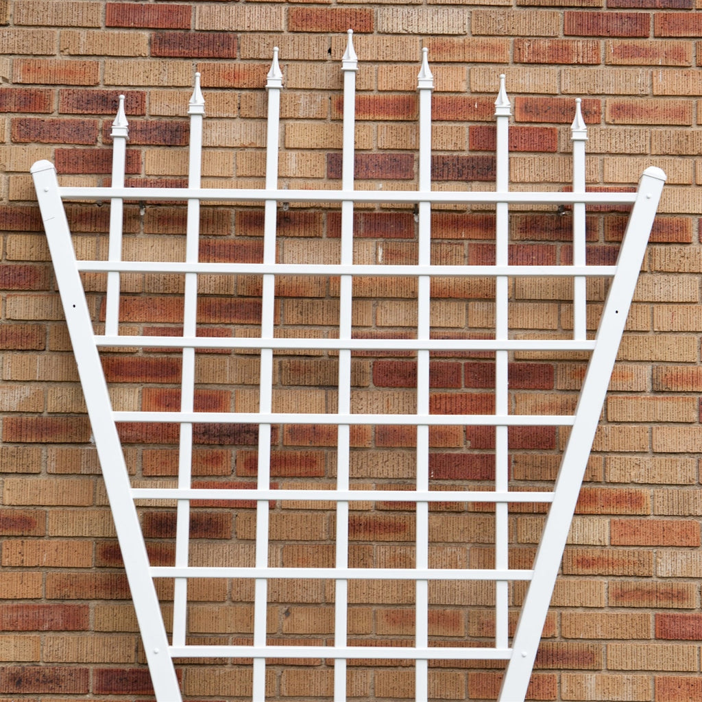 7.75 Ft Fan Shaped Garden Trellis with Pointed Finals in White Vinyl - Deals Kiosk