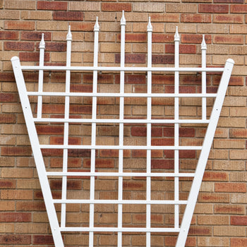 7.75 Ft Fan Shaped Garden Trellis with Pointed Finals in White Vinyl - Deals Kiosk