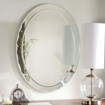 Oval Frameless Bathroom Vanity Wall Mirror with Beveled Edge Scallop Border - Deals Kiosk