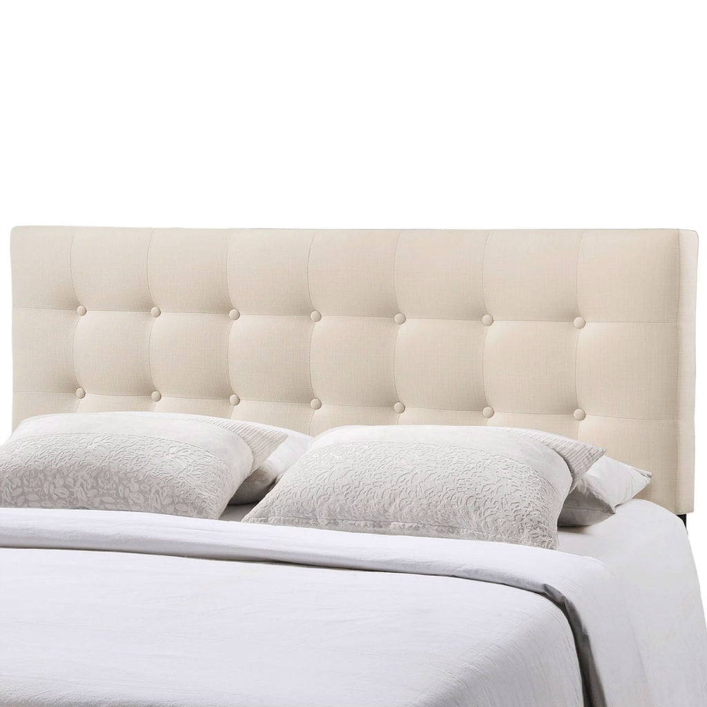 Full size Ivory Fabric Upholstered Button-Tufted Headboard - Deals Kiosk