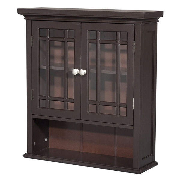 Dark Espresso 2-Door Bathroom Wall Cabinet with Open Shelf - Deals Kiosk
