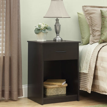 Espresso Brown Wood 1-Drawer Bedroom Nightstand with Open Shelf - Deals Kiosk