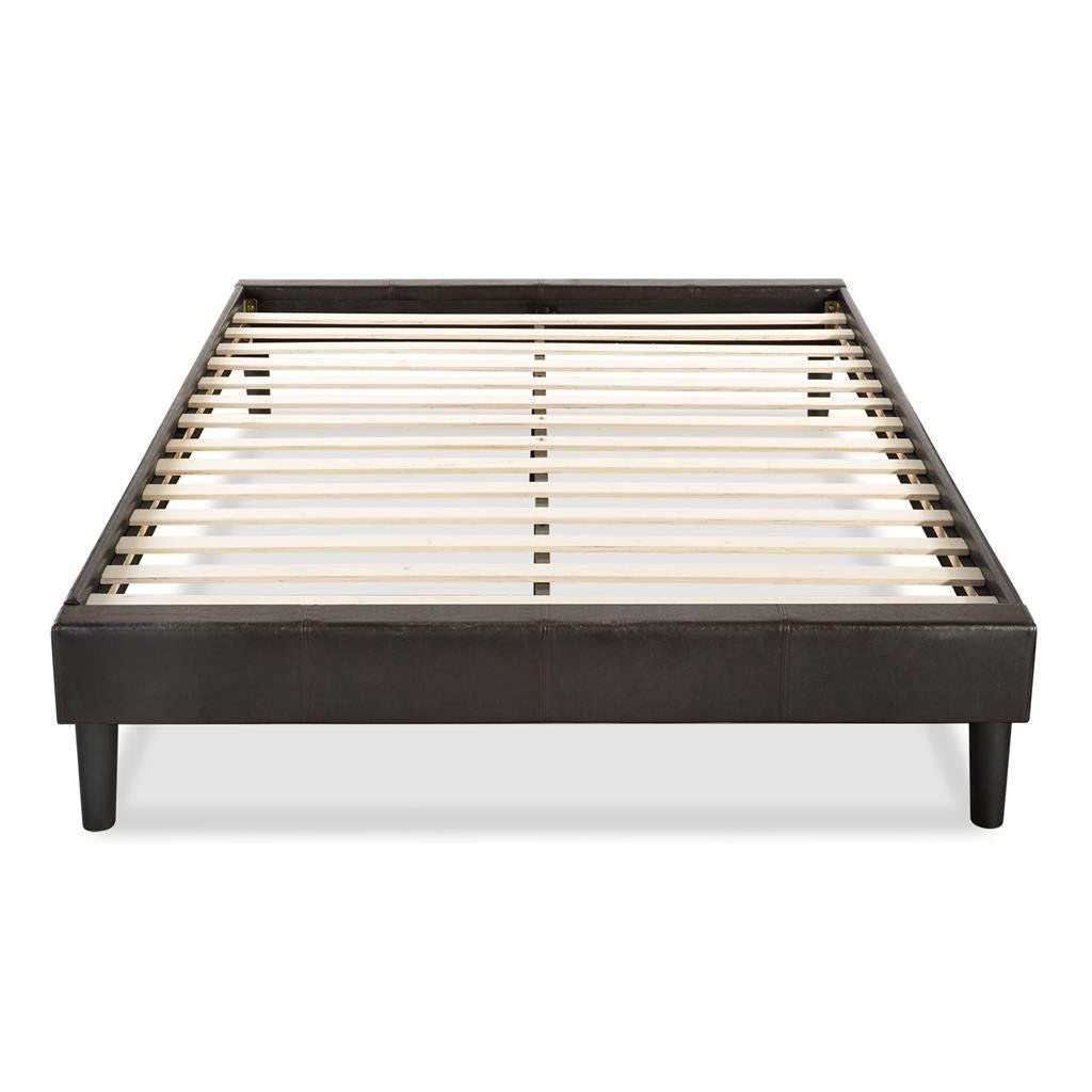 King size Contemporary Faux Leather Upholstered Platform Bed Frame with Wood Slats
