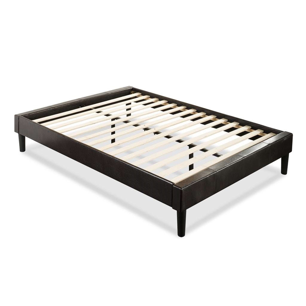 King size Contemporary Faux Leather Upholstered Platform Bed Frame with Wood Slats - Deals Kiosk