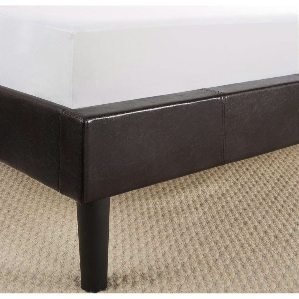 King size Contemporary Faux Leather Upholstered Platform Bed Frame with Wood Slats - Deals Kiosk