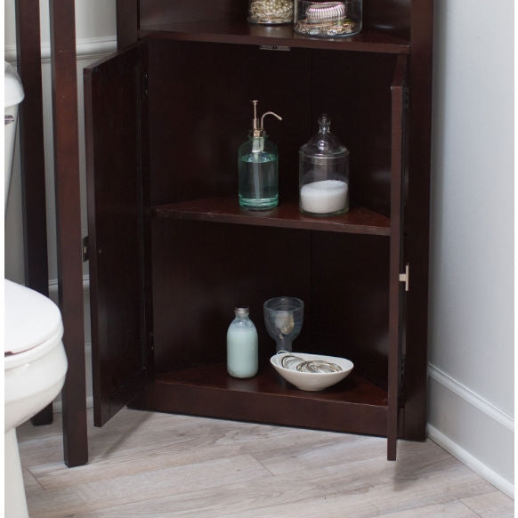 Espresso Corner Bathroom Linen Cabinet with Shelves - Deals Kiosk