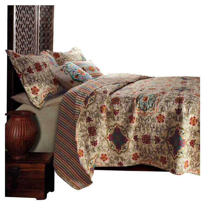 Full / Queen 5 Piece Oversized Cotton Quilt Set with Bohemian Motifs - Deals Kiosk
