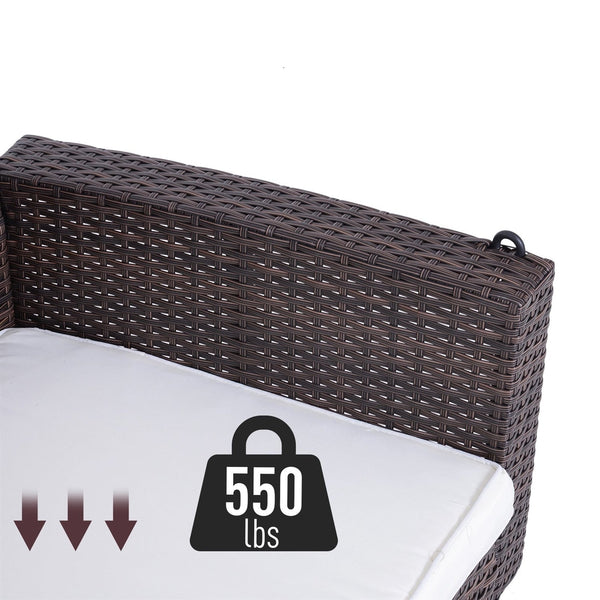 Espresso Wicker Porch Swing 7ft Hanging Chain with Cream Padded Cushion - Deals Kiosk