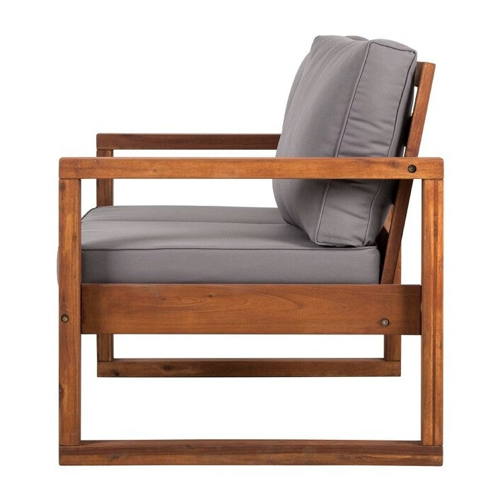FarmHouse Modern Outdoor Acacia Loveseat with Grey Cushion - Deals Kiosk