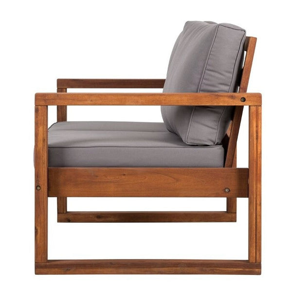 FarmHouse Modern Outdoor Acacia Loveseat with Grey Cushion - Deals Kiosk