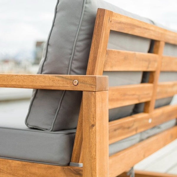 FarmHouse Modern Outdoor Acacia Loveseat with Grey Cushion - Deals Kiosk