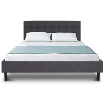 Full size Grey Mid-Century Modern Upholstered Platform Bed Frame with Headboard - Deals Kiosk