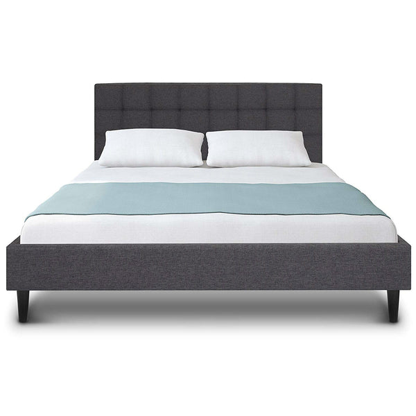 Full size Grey Mid-Century Modern Upholstered Platform Bed Frame with Headboard - Deals Kiosk