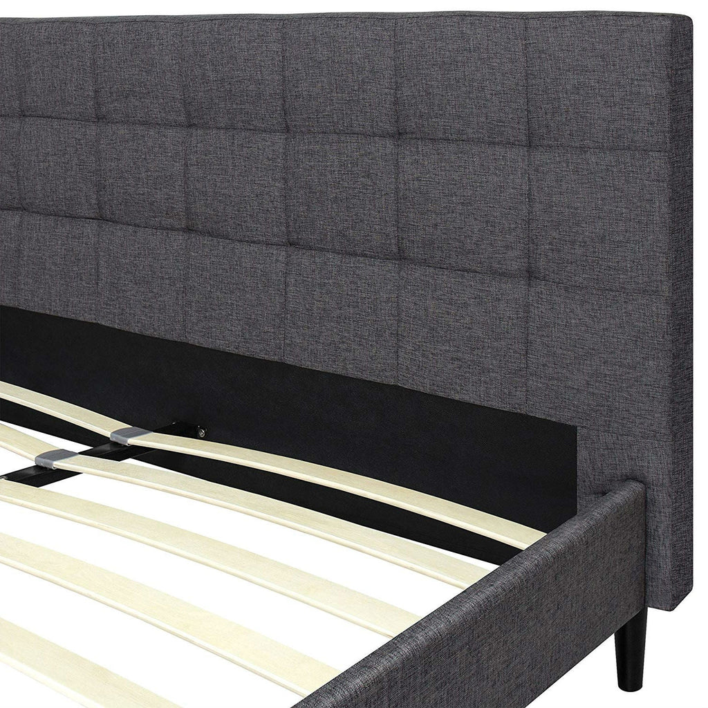 Full size Grey Mid-Century Modern Upholstered Platform Bed Frame with Headboard - Deals Kiosk