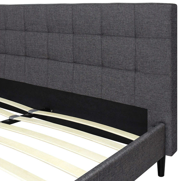 Full size Grey Mid-Century Modern Upholstered Platform Bed Frame with Headboard - Deals Kiosk
