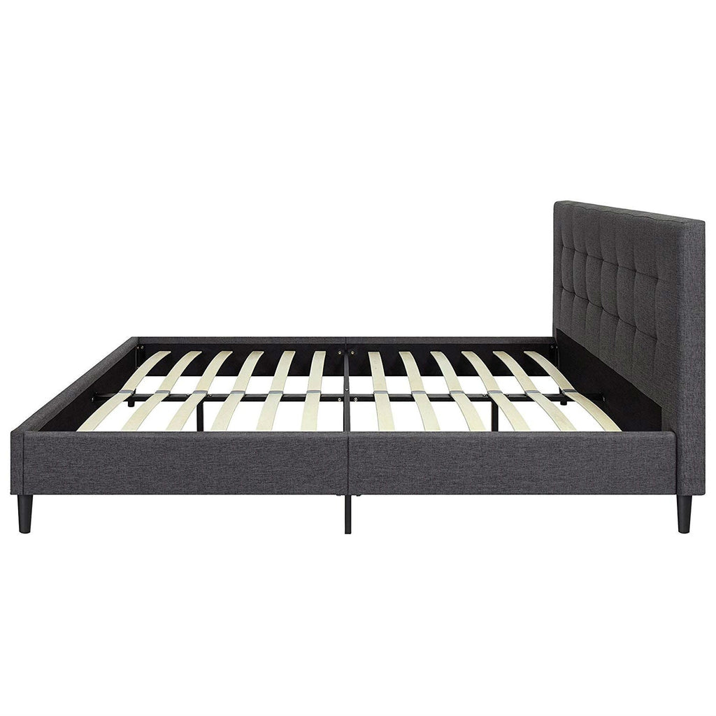Full size Grey Mid-Century Modern Upholstered Platform Bed Frame with Headboard - Deals Kiosk