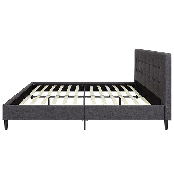 Full size Grey Mid-Century Modern Upholstered Platform Bed Frame with Headboard - Deals Kiosk
