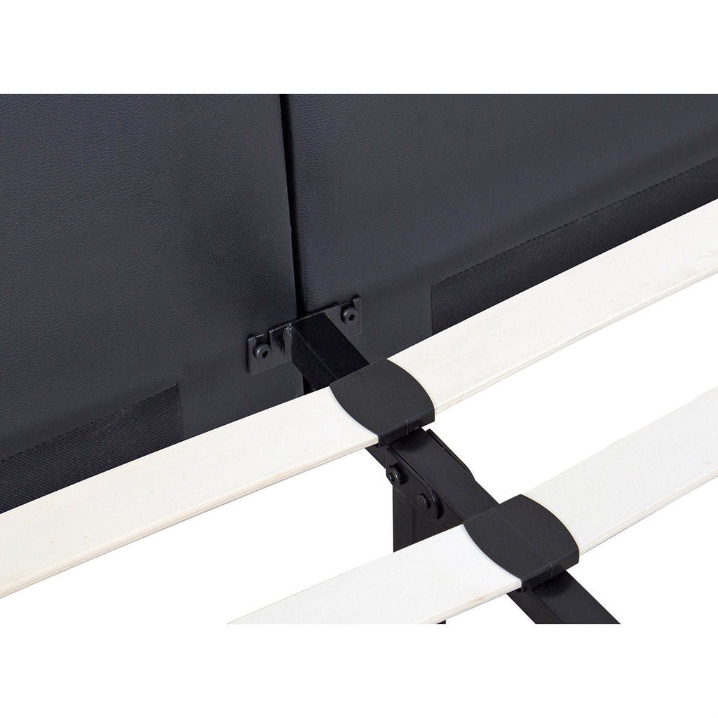 Full size Black Faux Leather Platform Bed Frame with Upholstered Headboard - Deals Kiosk