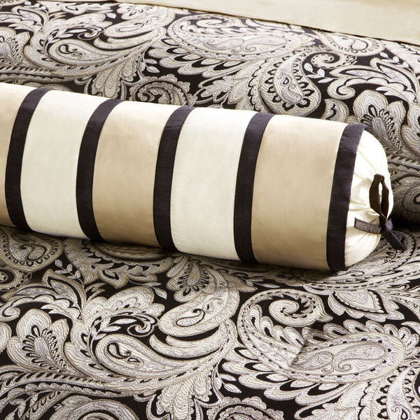 Full 100-Percent Cotton 12-Piece Reversible Paisley Comforter Set in Black Gold - Deals Kiosk