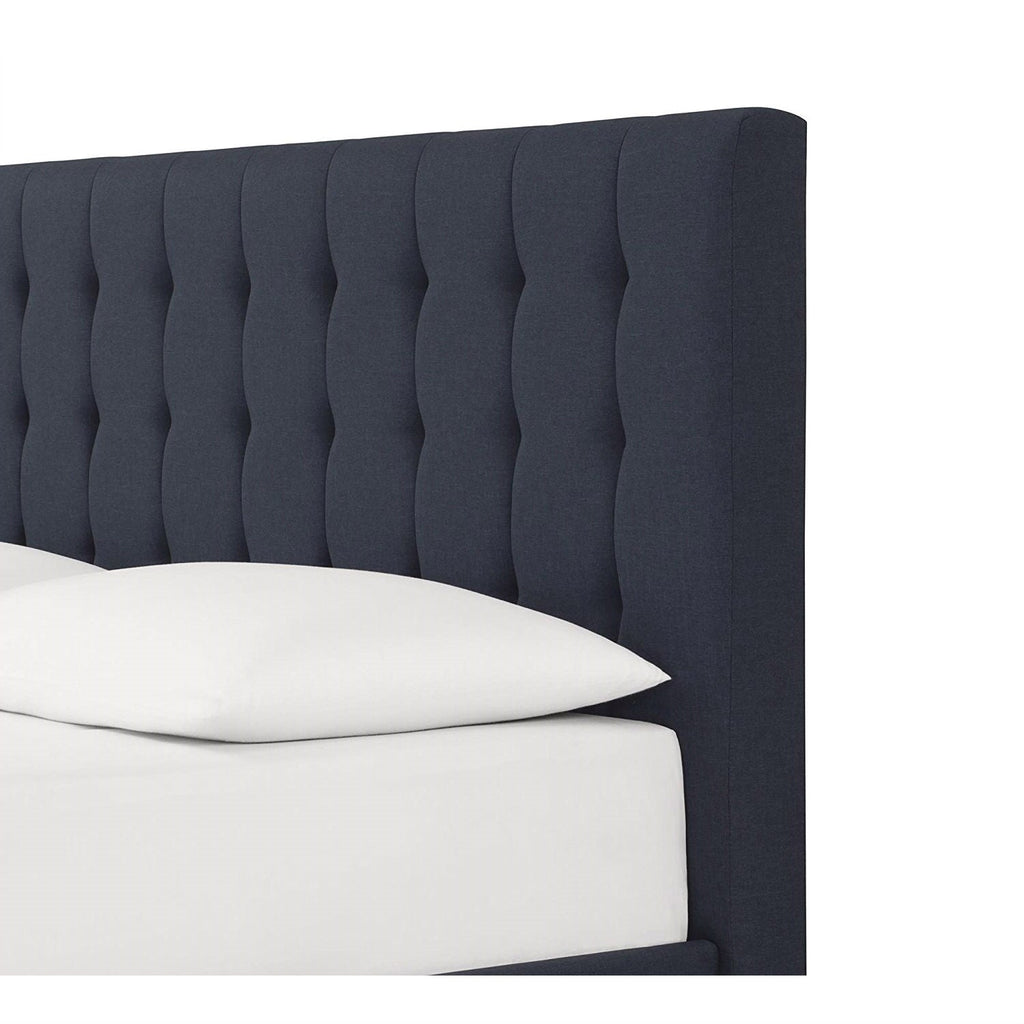 Full Blue Linen Upholstered Platform Bed with Headboard - Deals Kiosk