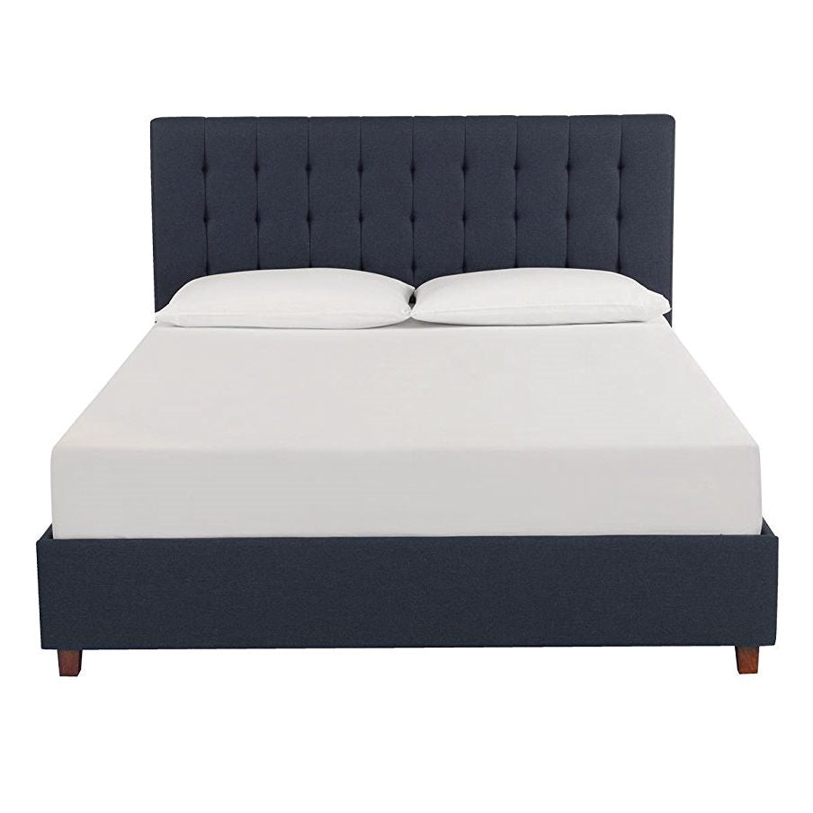 Full Blue Linen Upholstered Platform Bed with Headboard - Deals Kiosk