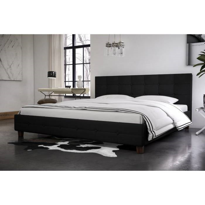 Full size Black Padded Linen Upholstered Platform Bed with Headboard - Deals Kiosk