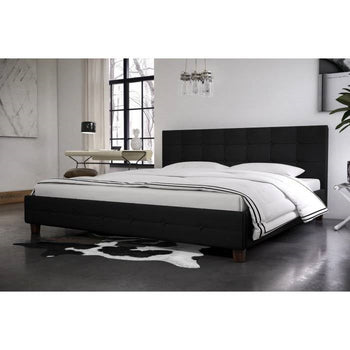 Full size Black Padded Linen Upholstered Platform Bed with Headboard - Deals Kiosk
