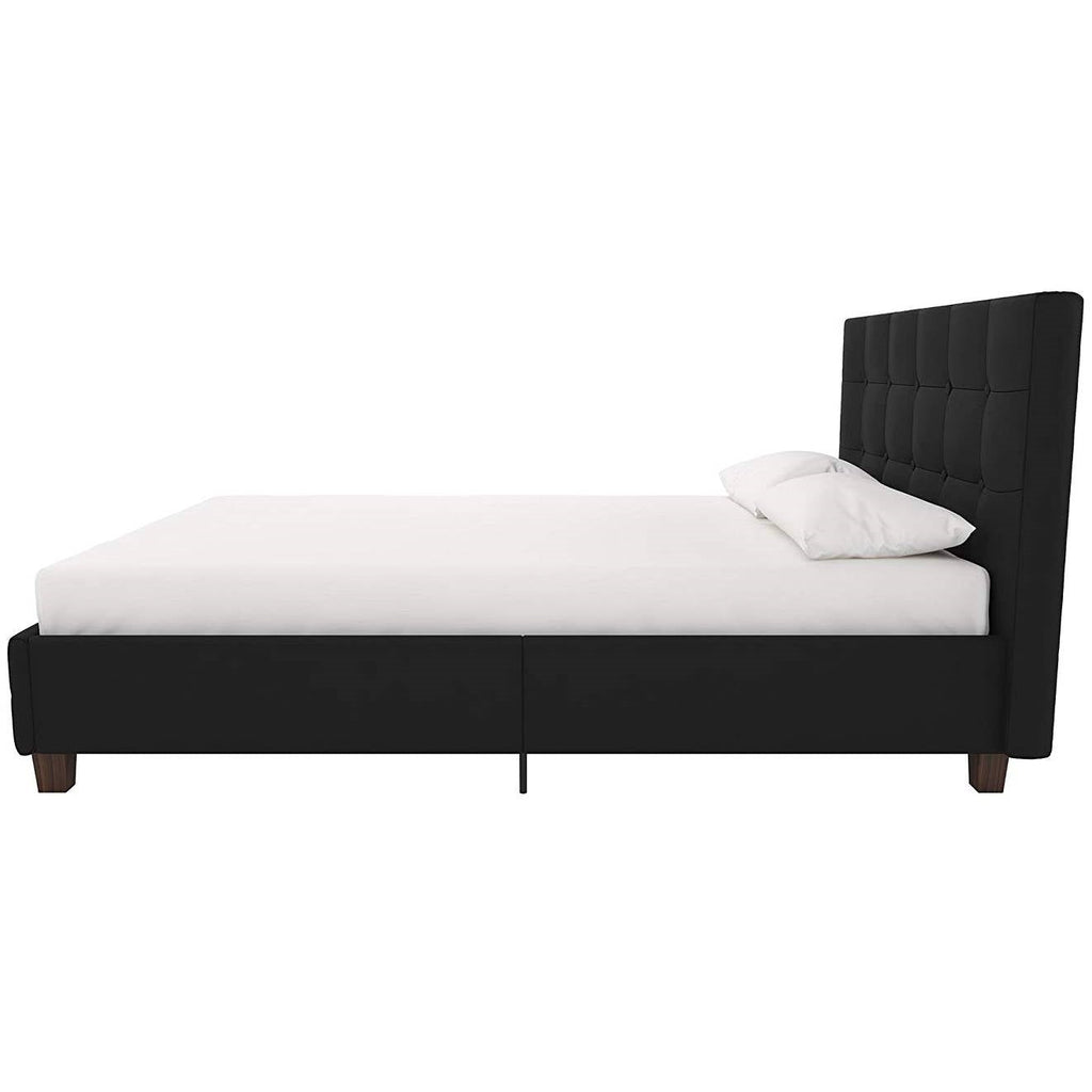 Full size Black Padded Linen Upholstered Platform Bed with Headboard - Deals Kiosk