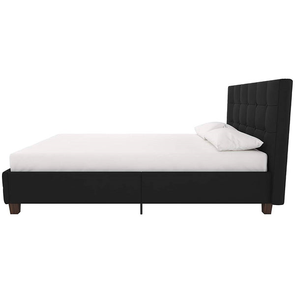 Full size Black Padded Linen Upholstered Platform Bed with Headboard - Deals Kiosk