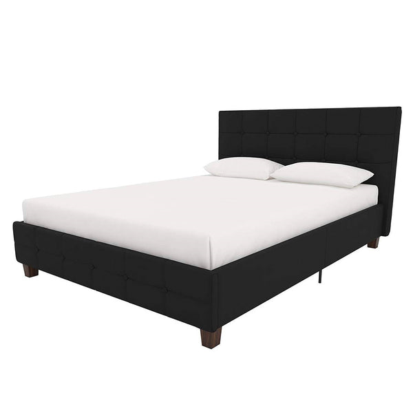 Full size Black Padded Linen Upholstered Platform Bed with Headboard - Deals Kiosk