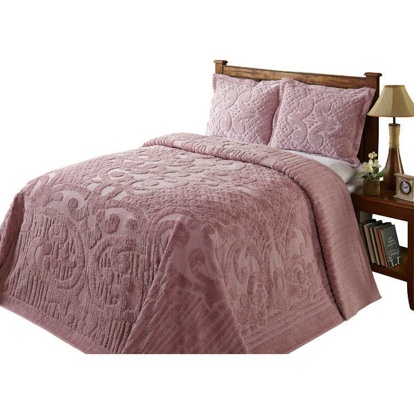 Full size 100-Percent Cotton Chenille Bedspread in Pink - Machine Washable - Deals Kiosk