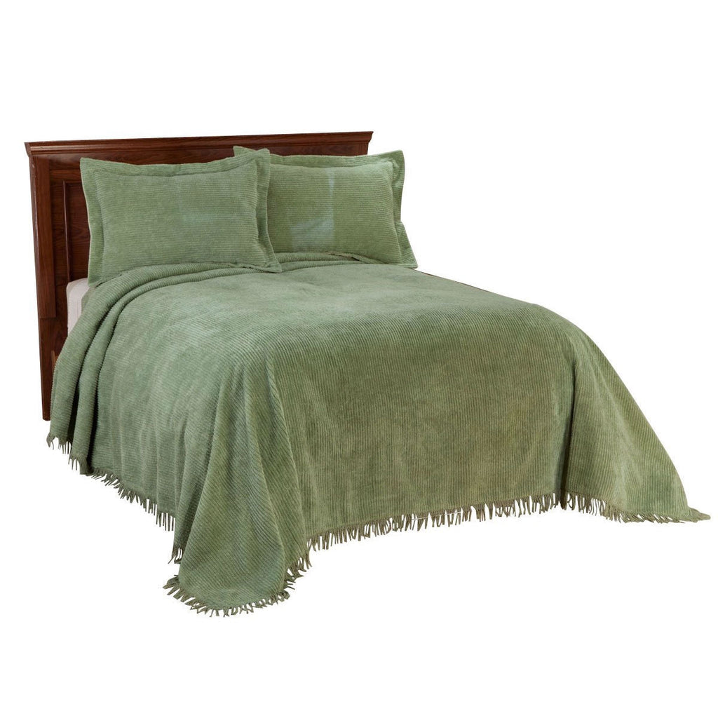 Full size Sage Green Cotton Chenille Bedspread with Fringe Edge - Deals Kiosk