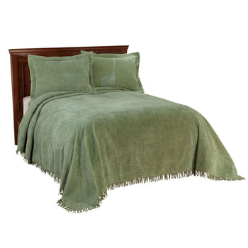 Full size Sage Green Cotton Chenille Bedspread with Fringe Edge - Deals Kiosk