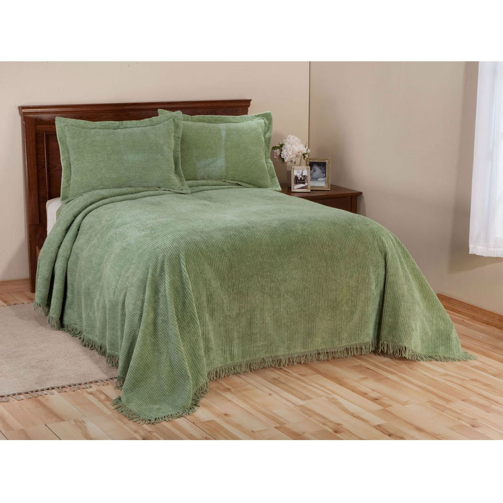 Full size Sage Green Cotton Chenille Bedspread with Fringe Edge - Deals Kiosk
