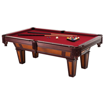 7 Ft Pool Table with Red Burgundy Wool Top and Fringe Drop Pockets - Deals Kiosk
