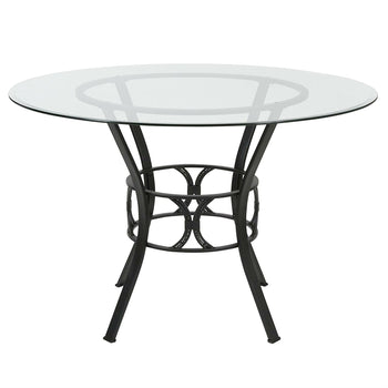 Contemporary 45-inch Round Glass Dining Table with Black Metal Frame - Deals Kiosk