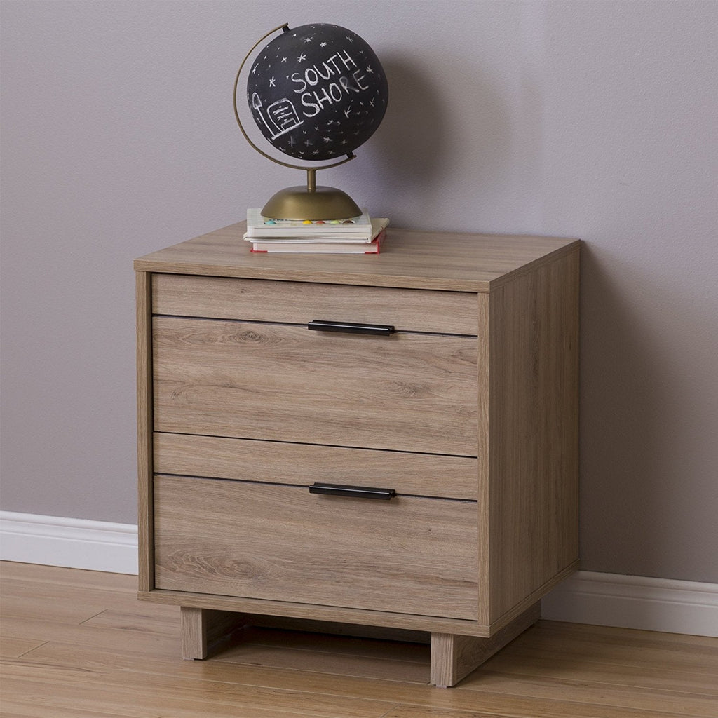 Modern 2-Drawer End Table Nightstand in Light Oak Wood Finish - Deals Kiosk