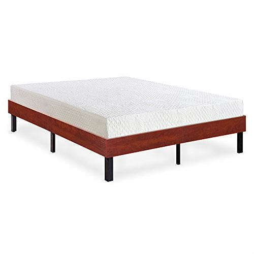 Full size Sturdy Metal Platform Bed Frame with Cherry Finish Wood Sides - Deals Kiosk