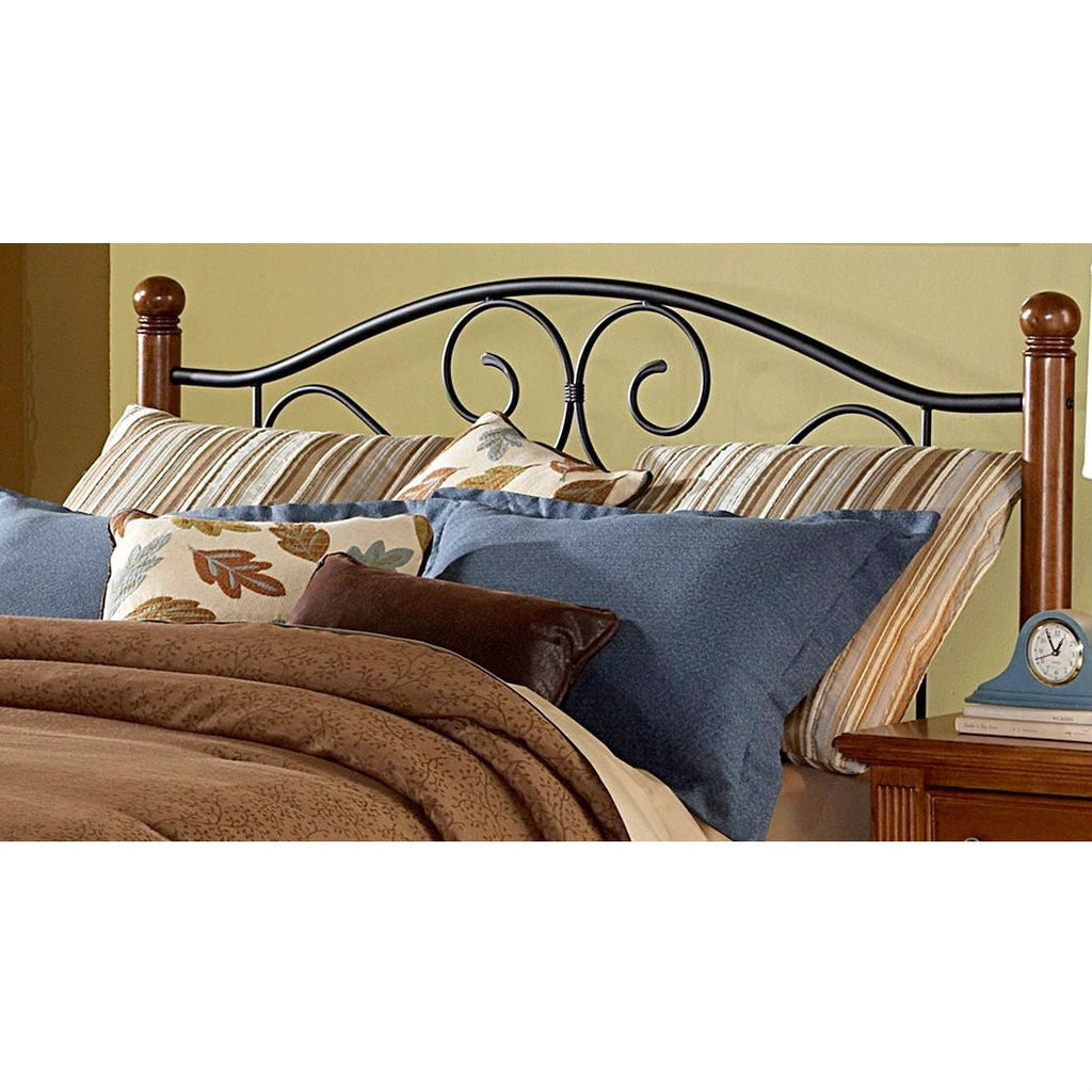 Dora Queen size Metal Headboard in Matte Black and Walnut Finish - Deals Kiosk