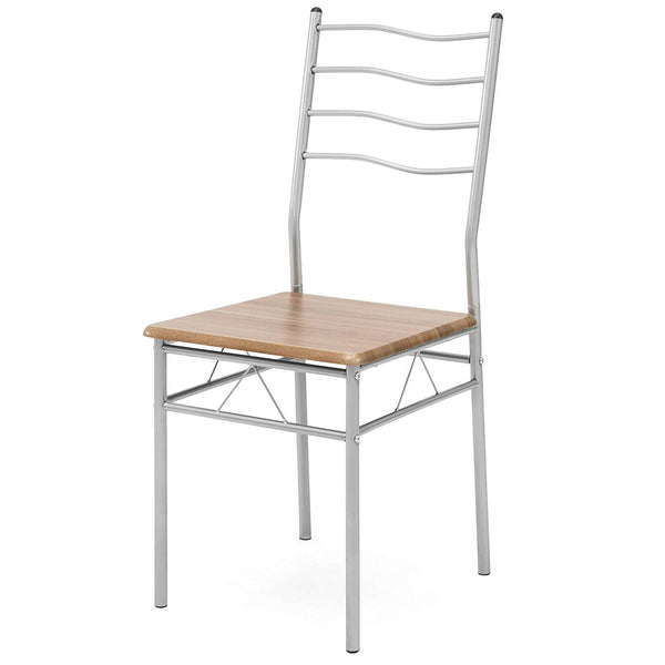5-Piece Wooden Kitchen Table Dining Set with Metal Legs, 4 Chairs, Brown/Silver - Deals Kiosk