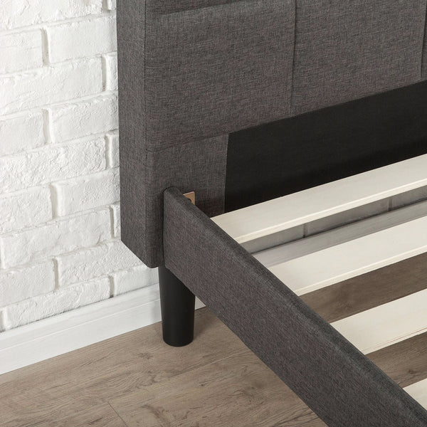 Full size Dark Grey Upholstered Platform Bed with Headboard and Footboard - Deals Kiosk