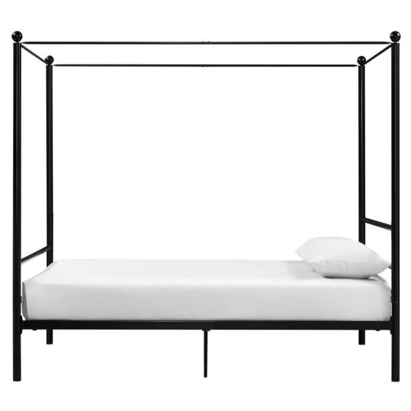Full size Sturdy Canopy Bed Frame in Black Metal Finish - Deals Kiosk