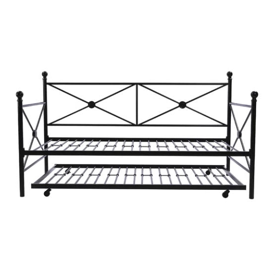 Full size Black Metal Daybed Frame with Twin Roll-out Trundle - Deals Kiosk