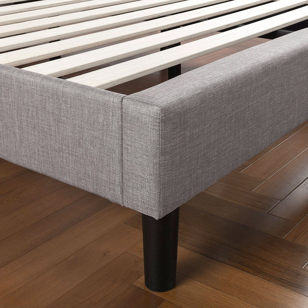 Full Medium Grey Upholstered Platform Bed Frame with Button Tufted Headboard - Deals Kiosk