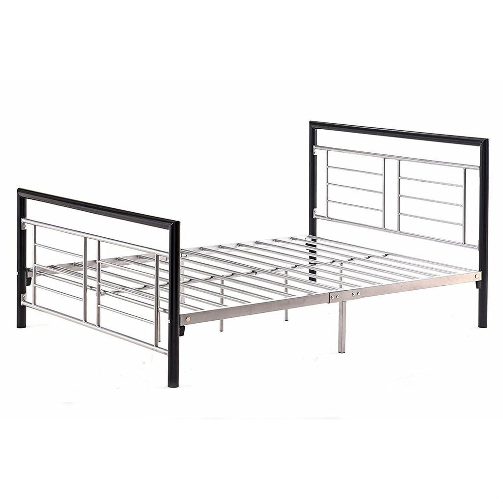 Full size Metal Platform Bed Frame with Headboard and Footboard in Black Silver - Deals Kiosk