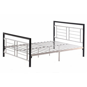 Full size Metal Platform Bed Frame with Headboard and Footboard in Black Silver - Deals Kiosk