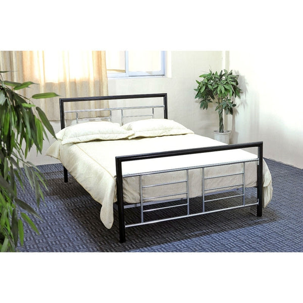 Full size Metal Platform Bed Frame with Headboard and Footboard in Black Silver - Deals Kiosk