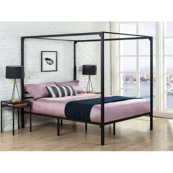 Full size Modern Black Metal Canopy Bed Frame - Deals Kiosk
