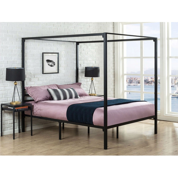 Full size Modern Black Metal Canopy Bed Frame - Deals Kiosk